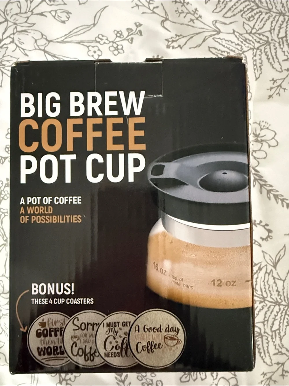 Pot Cup with Decorative Coasters - Black and Brown